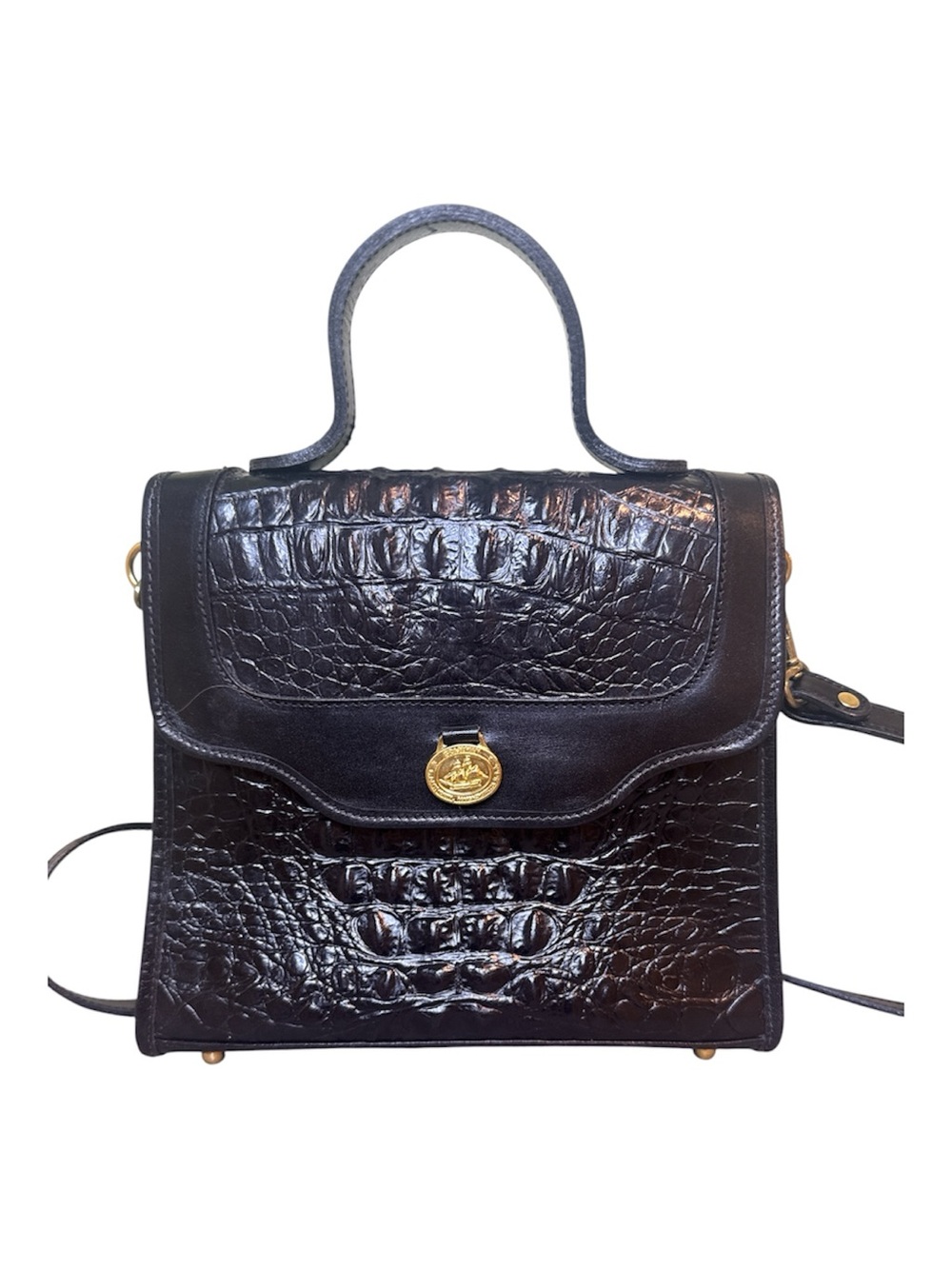 Vintage NWT Brahmin Black Croc-Embossed Top Handle Bag